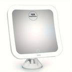 Espelho de maquiagem com aumento 10x, luz LED e ventosa, cor prata