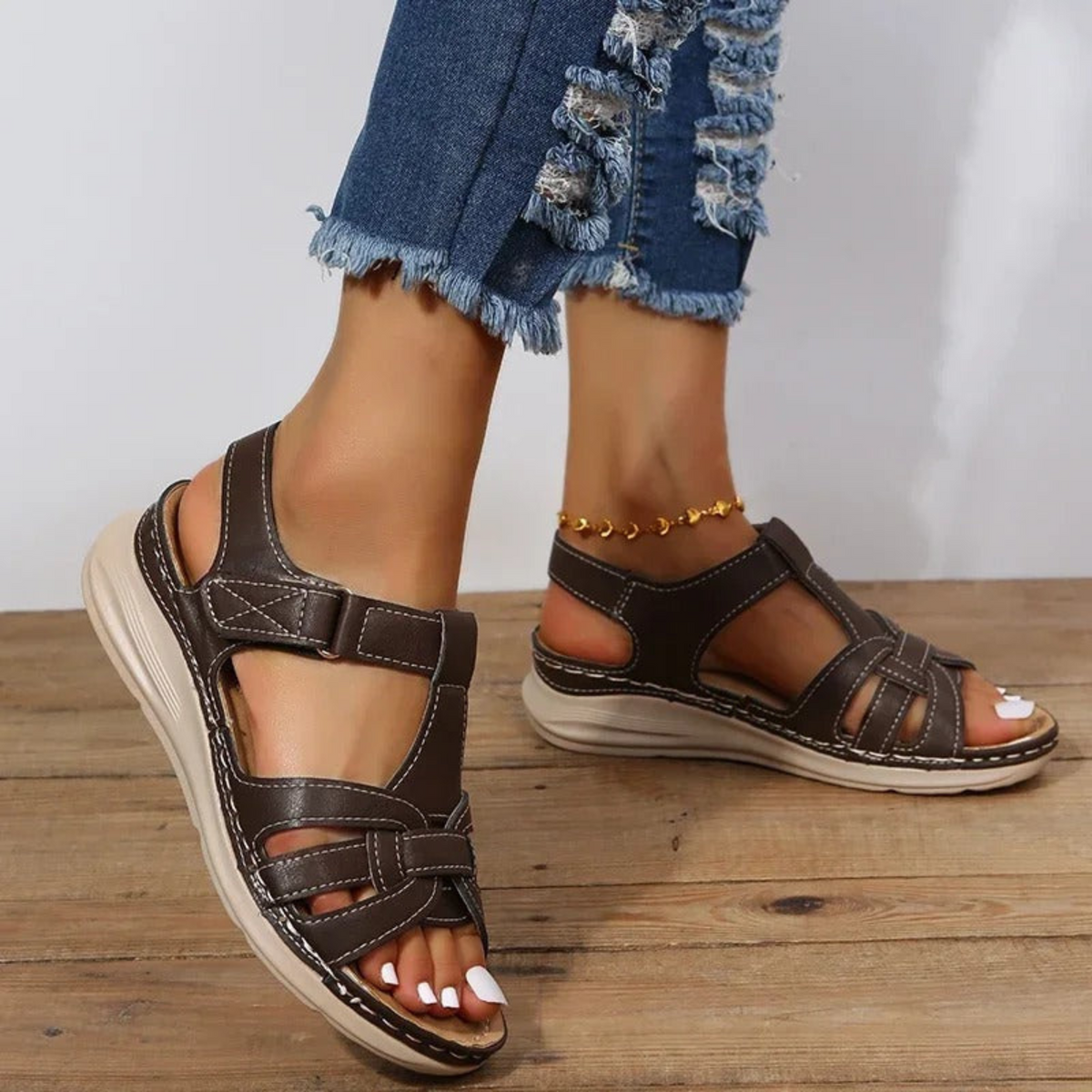 Sandálias femininas ortopédicas com suporte plantar ergonómico