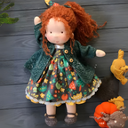 Boneca Waldorf artesanal em algodão e lã natural, suave, para bebés e crianças a partir dos 2 anos