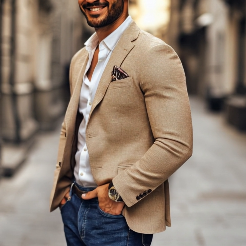 Blazer masculino slim fit dois botões com lapela clássica