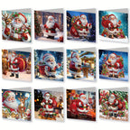 Kit pintura diamante 12 cartões Natal Pai Natal designs exclusivos
