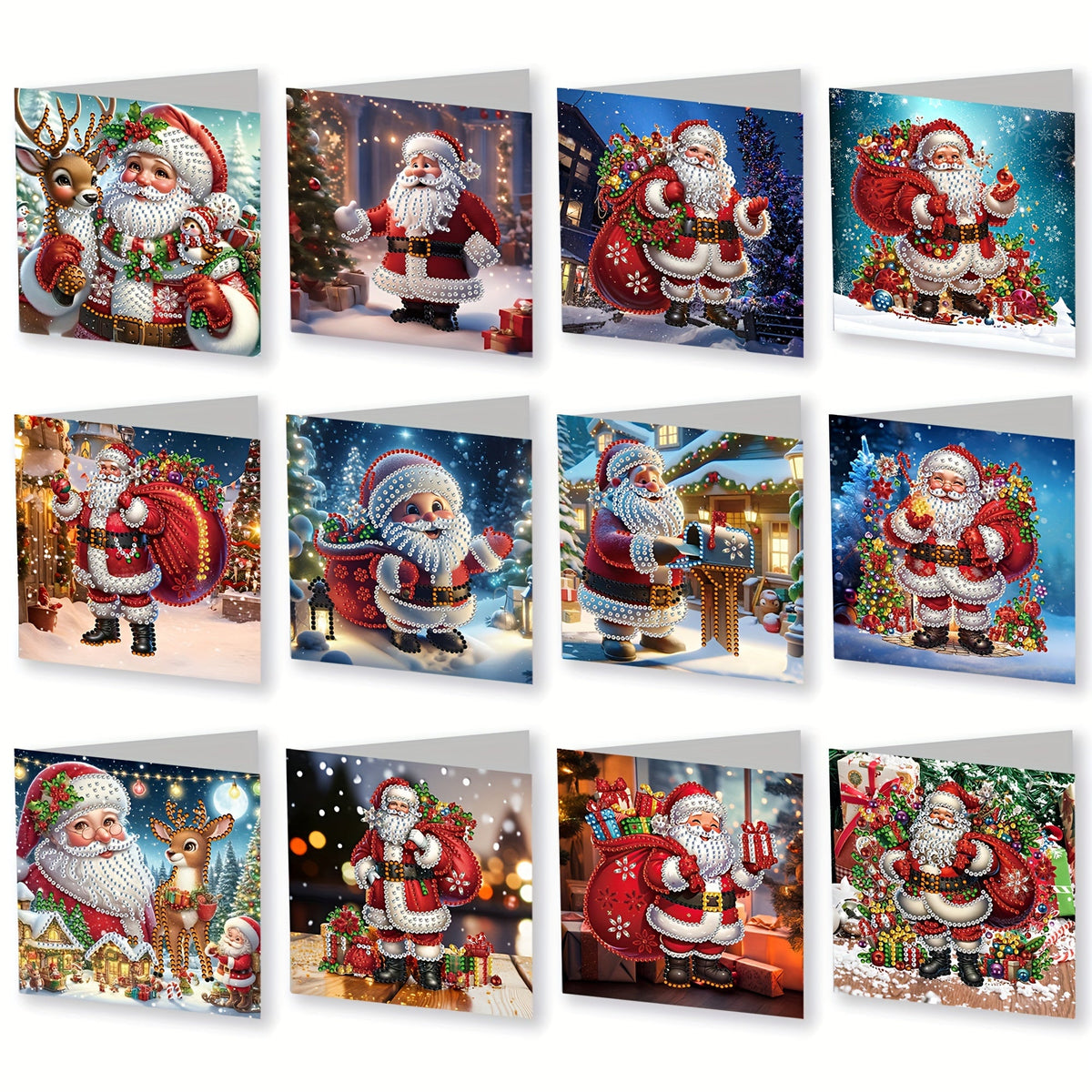 Kit pintura diamante 12 cartões Natal Pai Natal designs exclusivos