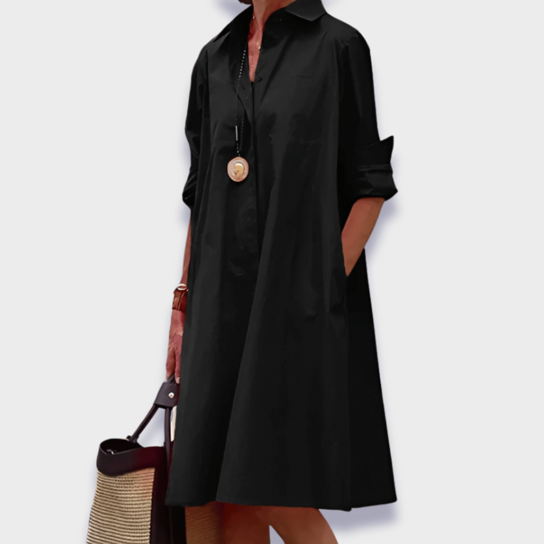 Vestido feminino midi polo manga longa com abertura frontal central