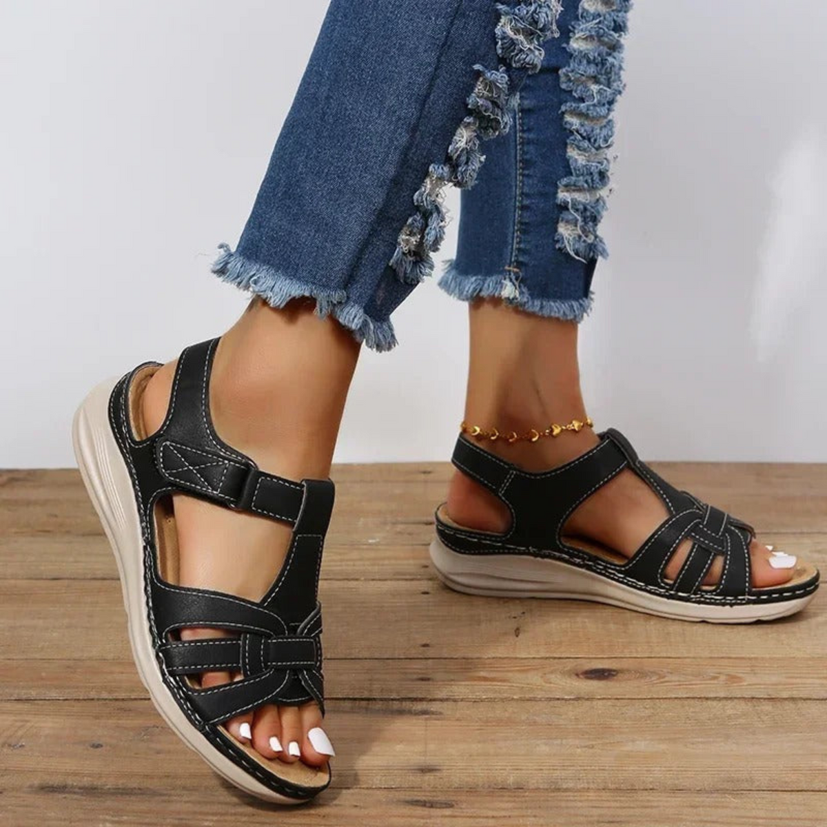 Sandálias femininas ortopédicas com suporte plantar ergonómico