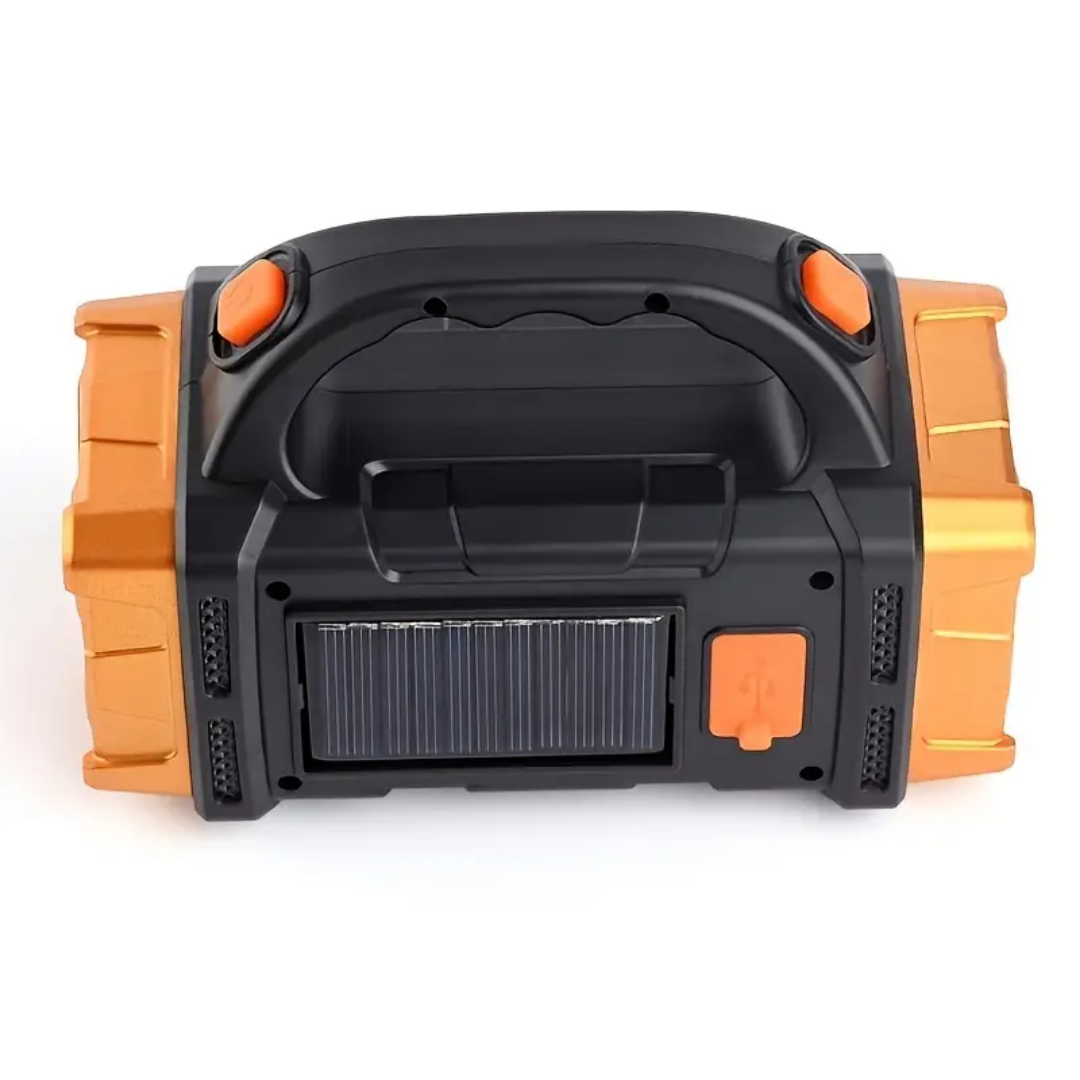 Lanterna Solar 3 em 1 com powerbank integrado e iluminação LED, compacta e resistente à água