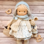 Boneca Waldorf artesanal em algodão e lã natural, suave, para bebés e crianças a partir dos 2 anos