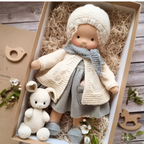 Boneca Waldorf artesanal em algodão e lã natural, suave, para bebés e crianças a partir dos 2 anos