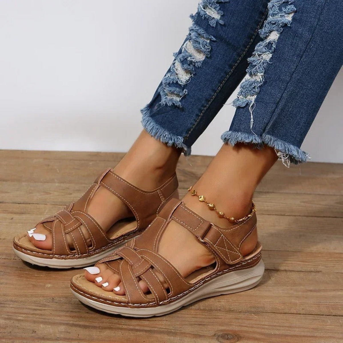 Sandálias femininas ortopédicas com suporte plantar ergonómico