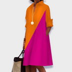 Vestido feminino midi polo manga longa com abertura frontal central
