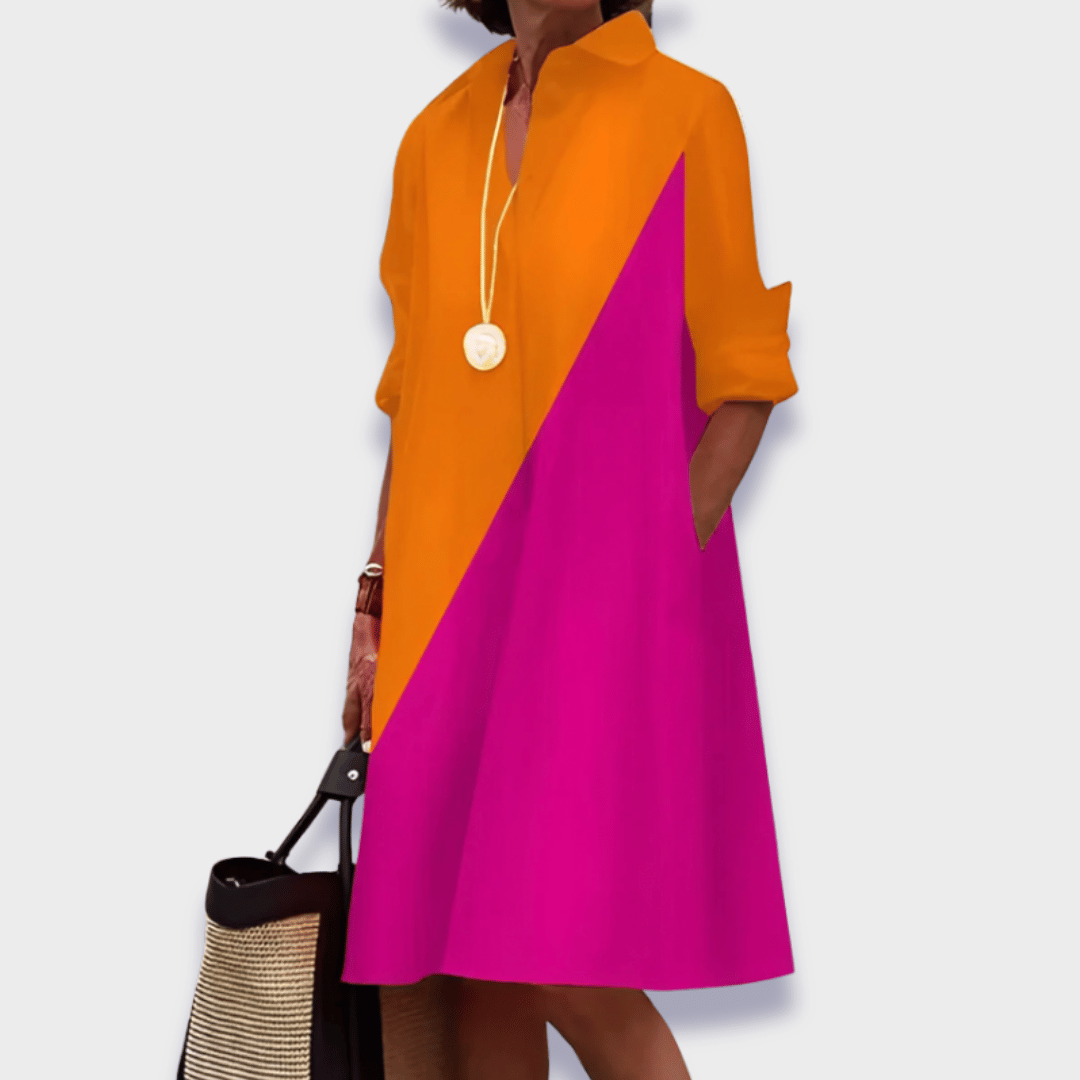 Vestido feminino midi polo manga longa com abertura frontal central