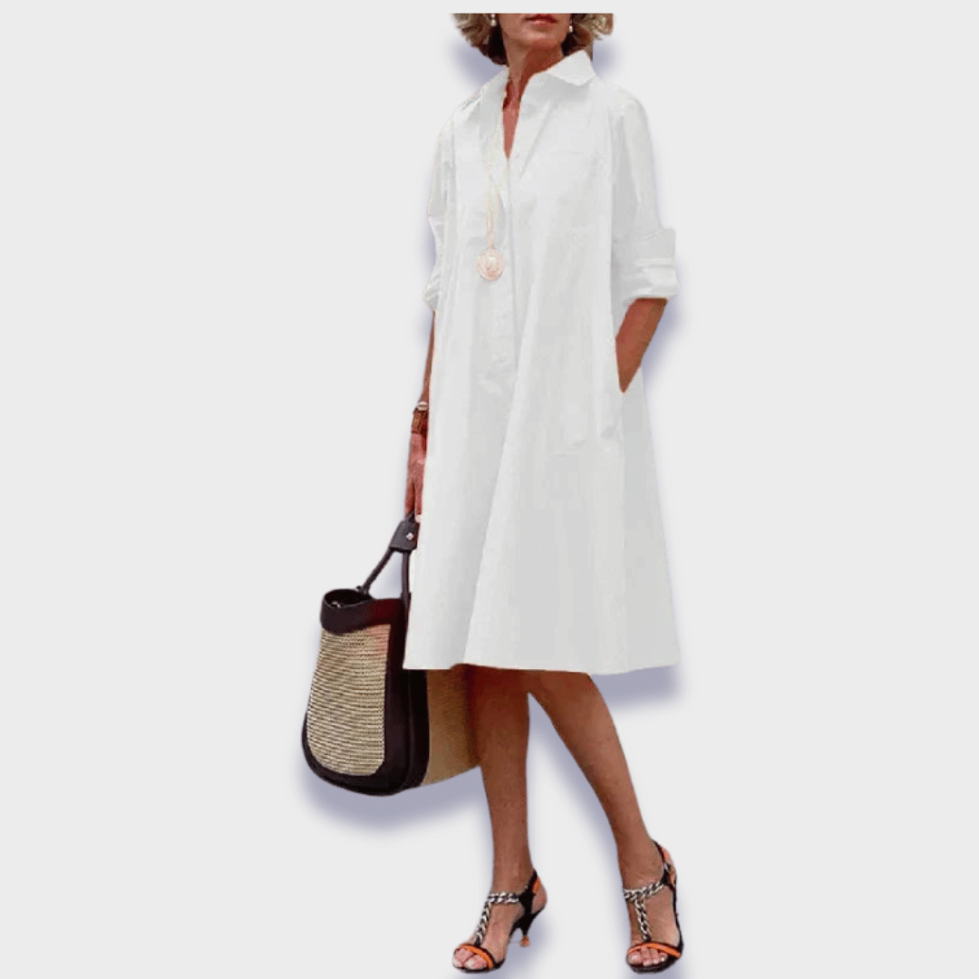 Vestido feminino midi polo manga longa com abertura frontal central