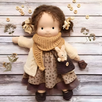 Boneca Waldorf artesanal em algodão e lã natural, suave, para bebés e crianças a partir dos 2 anos