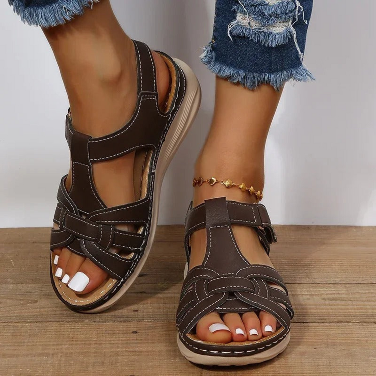Sandálias femininas ortopédicas com suporte plantar ergonómico