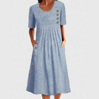 Vestido midi listrado manga 3/4 feminino casual leve