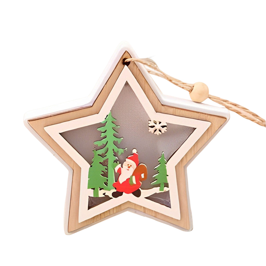 Enfeites de Natal em madeira decoração suspensa formas natalinas sino estrela árvore presente