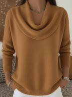 Camisola feminina lã merino gola cowl drapeada corte relaxado