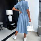Vestido jeans mulher corte lisonjeiro estilo casual contemporâneo