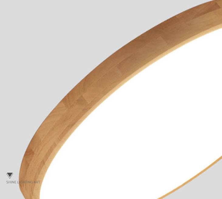 Plafão LED redondo em madeira maciça, estilo nórdico ultra-fino regulável, Ø30 cm