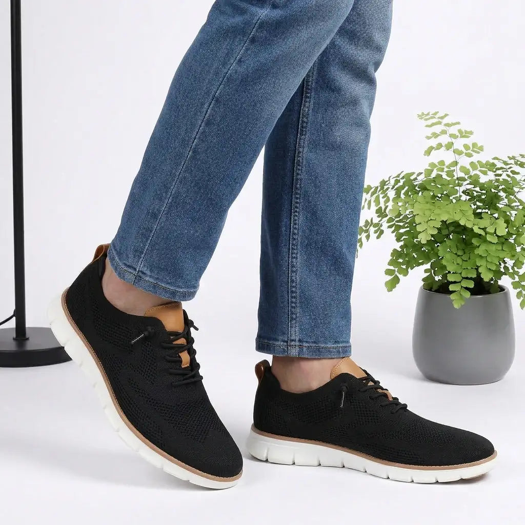 Sapato ortopédico masculino knit derby antiderrapante com suporte de arco