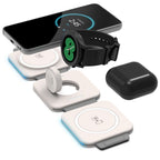 Carregador de viagem 3 em 1 sem fios Qi dobrável compacto com USB duplo