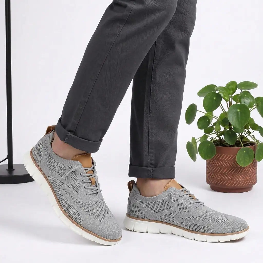 Sapato ortopédico masculino knit derby antiderrapante com suporte de arco
