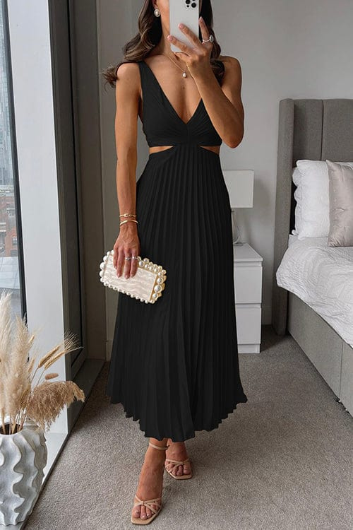 Vestido midi plissado cetim feminino corte fluido elegante