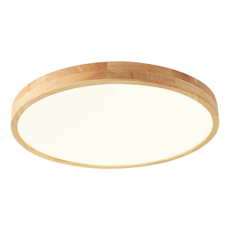 Plafão LED redondo em madeira maciça, estilo nórdico ultra-fino regulável, Ø30 cm