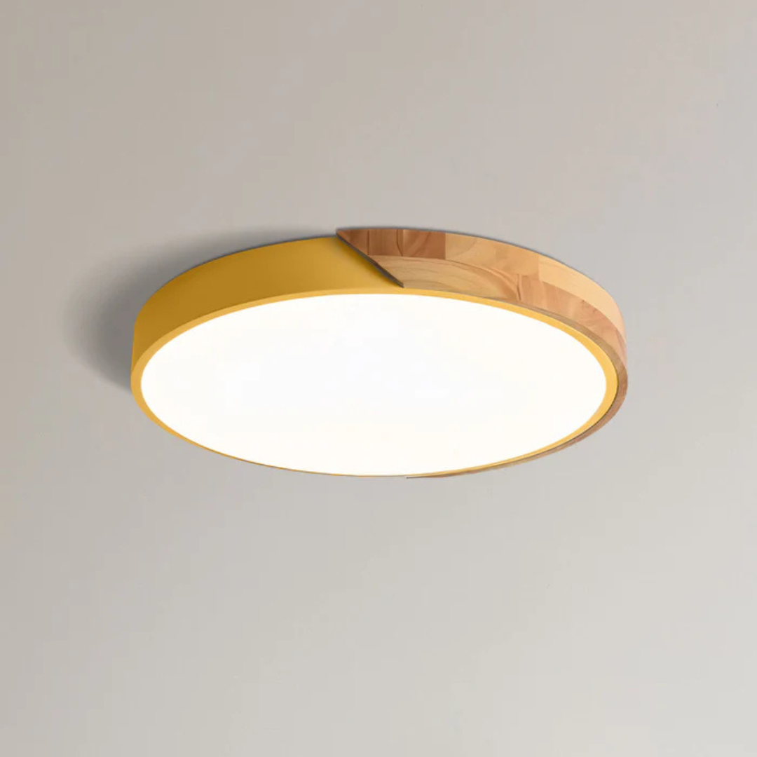 Candeeiro de teto LED design escandinavo com madeira natural, plafon moderno