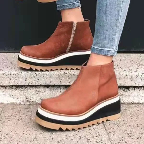 Botas de couro ortopédicas femininas com sola antiderrapante