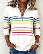 Pullover masculino listrado com zíper no decote caimento folgado