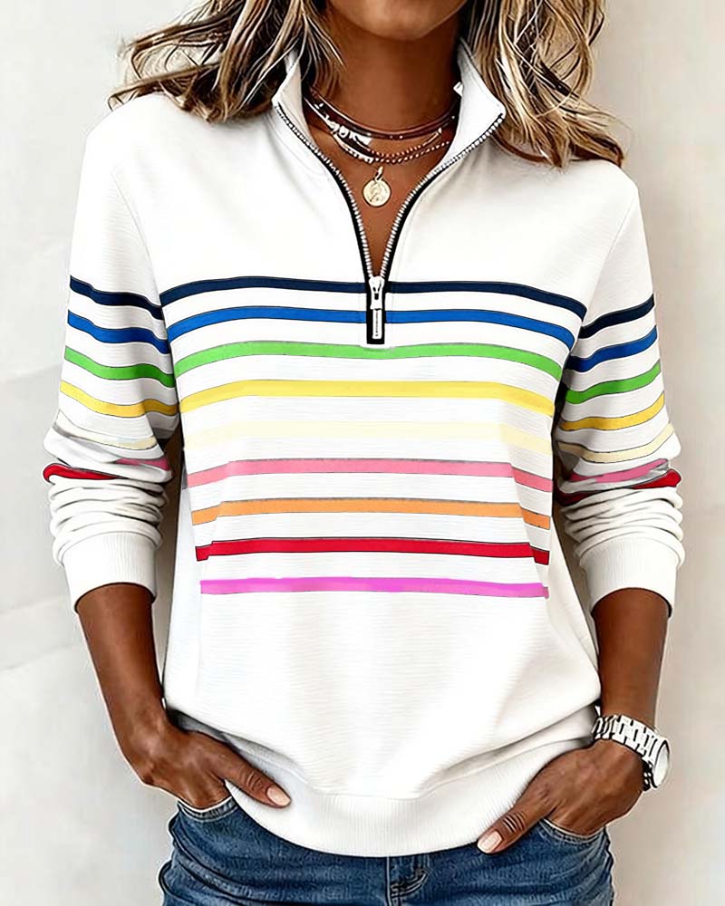 Pullover masculino listrado com zíper no decote caimento folgado