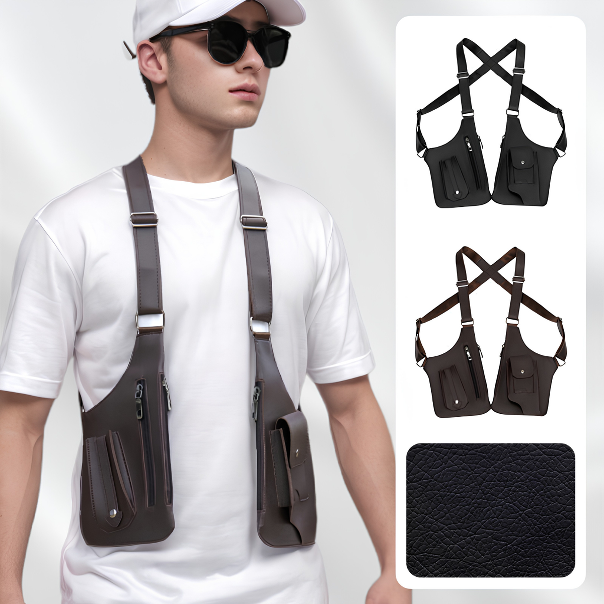 Bolsa tiracolo masculina antifurto com fechos ocultos e fecho magnético