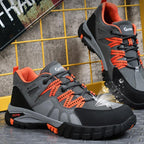 Sapatos de segurança masculinos com biqueira de aço, antiderrapante e leves, cinzento