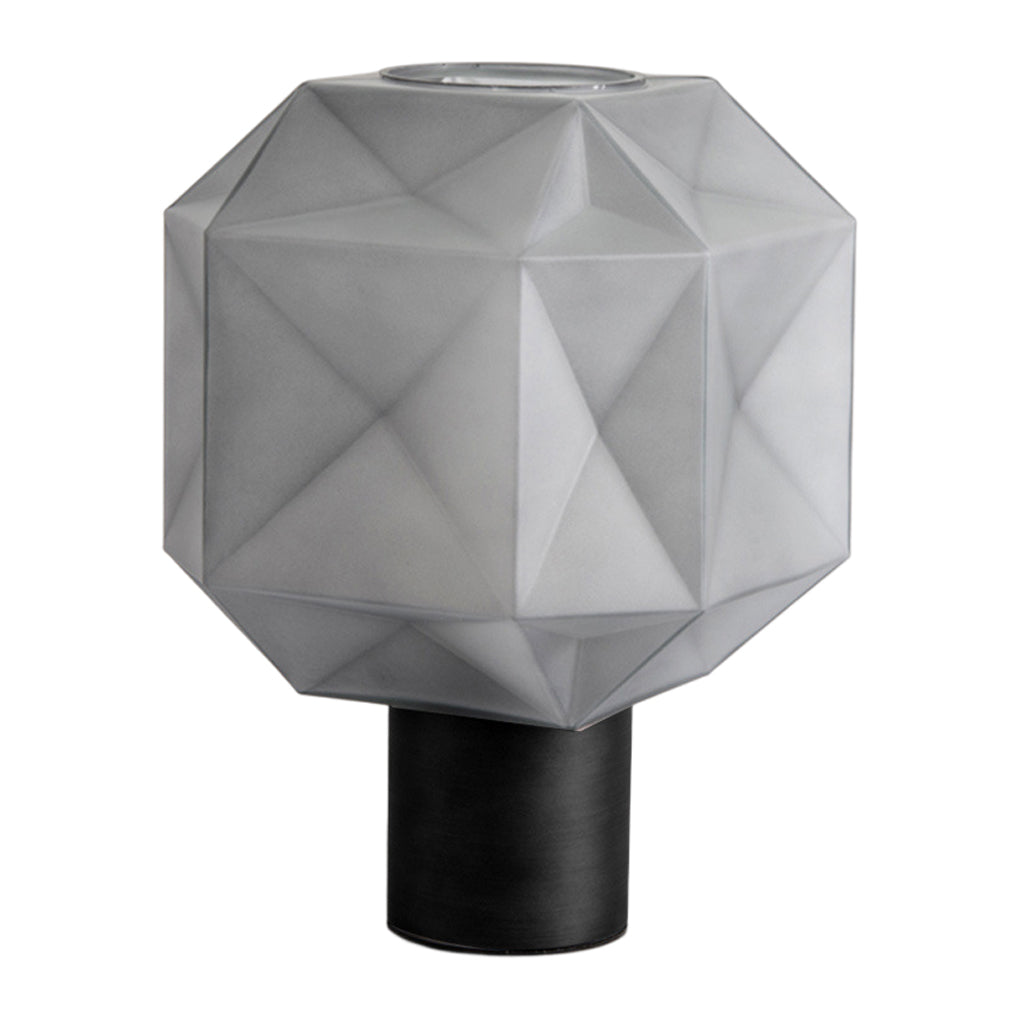 Candeeiro de mesa com cúpula em vidro cinza fumado, design moderno, luz quente E27