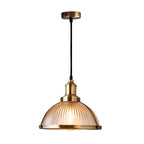 Candeeiro pendente retro com abajur de vidro riscado, 1 luz 40W, acabamento cromo e bronze