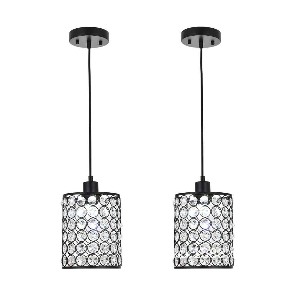 Candeeiros de cristal pendentes estilo nórdico minimalista, preto e cromado, conjunto de 2 peças