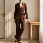 Fato feminino 2 peças blazer e calça elegante para escritório, conjunto profissional