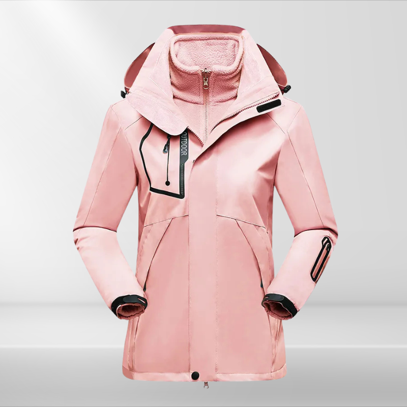 Casaco outdoor 3 em 1 para mulher, impermeável com forro fleece e capuz amovível