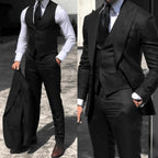 Fato masculino 3 peças slim fit com casaco, colete e calças, formal e elegante