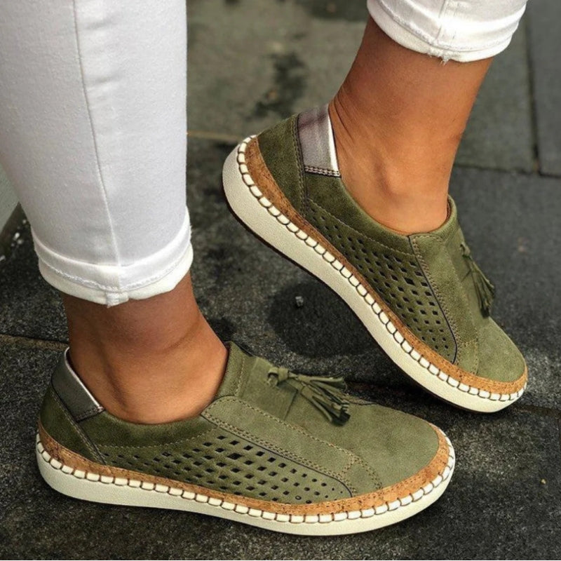 Sapatilhas slip-on malha respirável femininas com suporte plantar