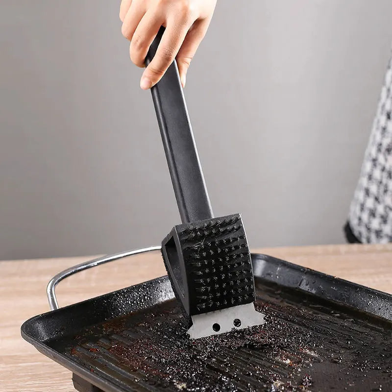 Escova para churrasco 3 em 1 com raspador e esponja, limpeza eficaz de grelha