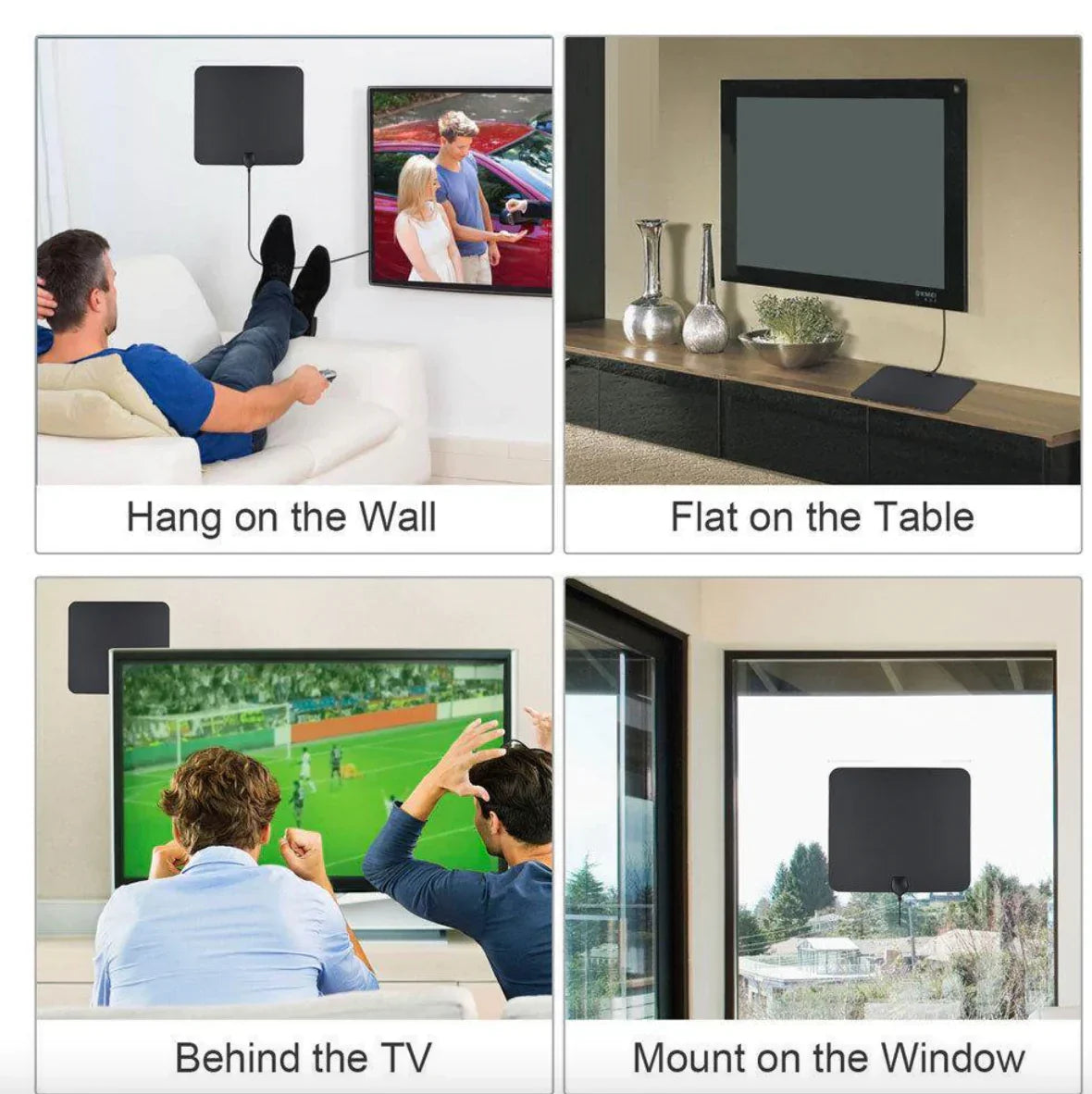 Antena HDTV digital interior com amplificador de sinal 300 milhas UHF VHF