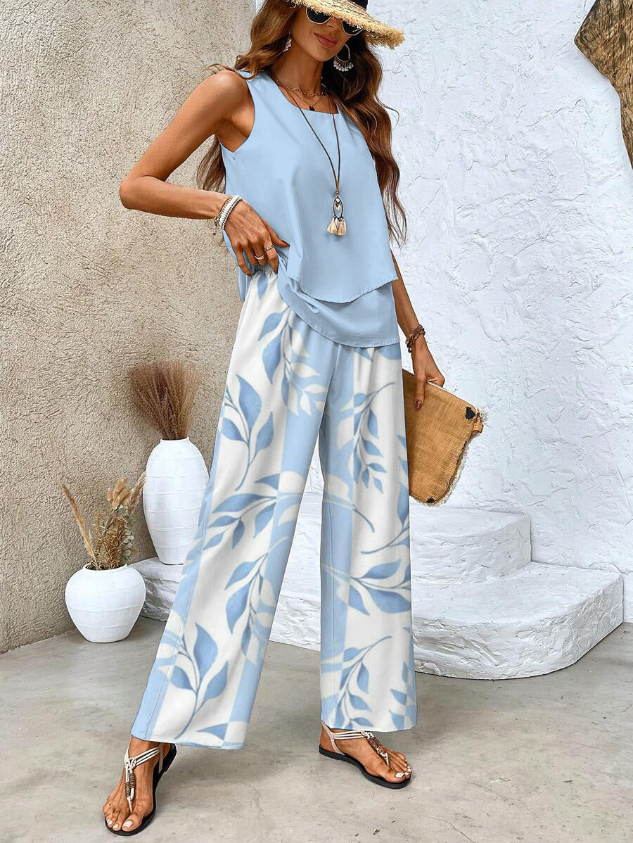 Conjunto feminino duas peças calça e top fluido em várias cores