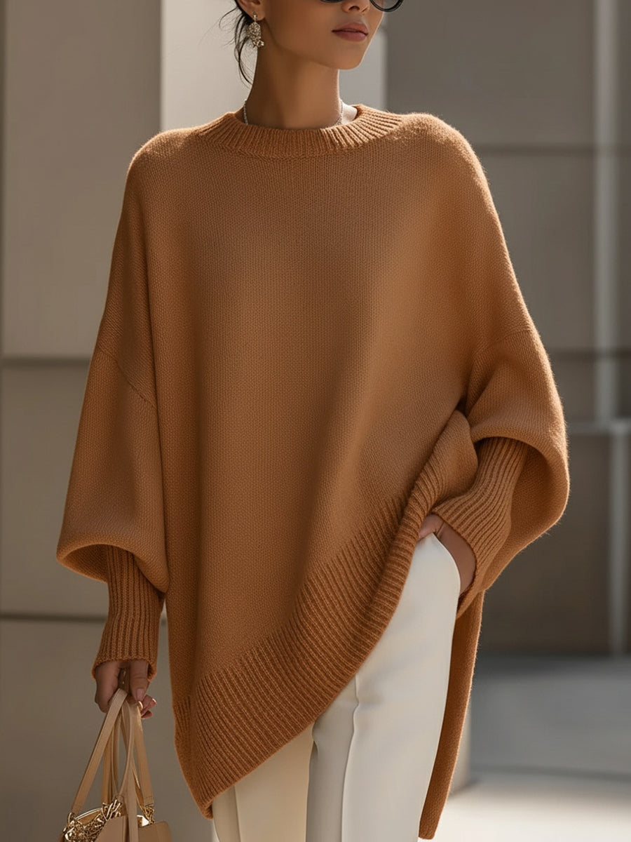 Camisola oversize mulher relaxed fit com gola redonda canelada