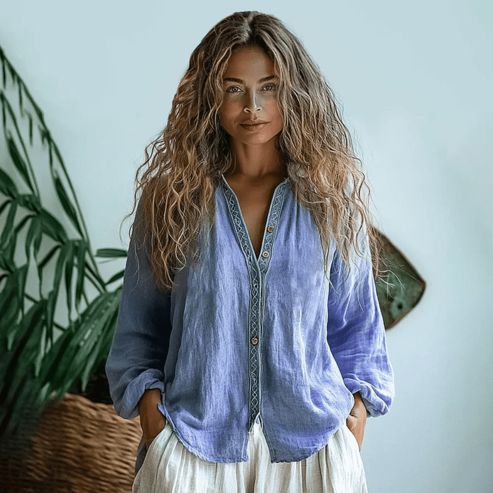 Camisa feminina manga longa boho relaxada estilo casual