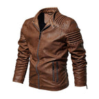 Biker jacket homem couro sintético com ombros estruturados e forro fleece