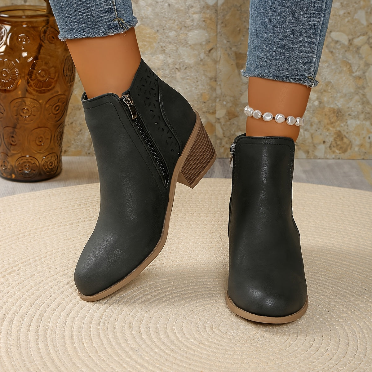Botas femininas respiráveis com suporte e fecho zipper lateral