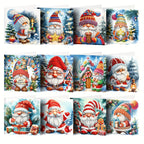 Cartões de Natal DIY 5D Diamond Painting com envelopes, designs de Pai Natal multicoloridos, conjunto 12 peças