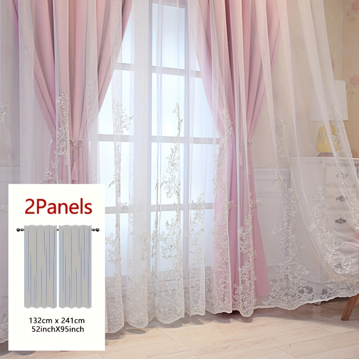 Cortinas bordadas fadas conjunto 2 painéis com filtragem de luz e argolas em poliéster