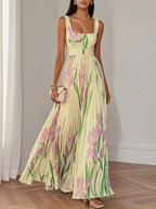 Vestido feminino floral corte A boho fluido estampado